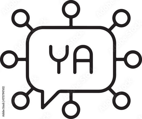 Abstract network of connected nodes surrounding a speech bubble with ya text
