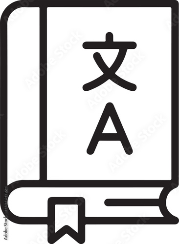 Open book with chinese characters and letter a on cover symbolizing language learning