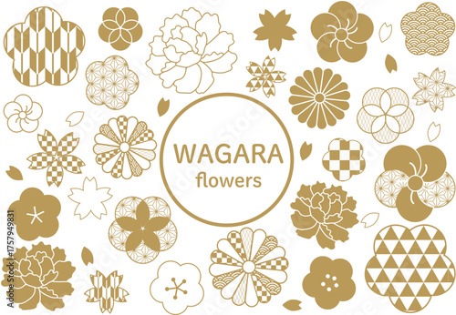 和柄の花素材セット（金色）