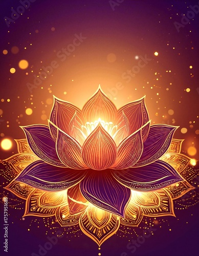 A delicate pink lotus flower gracefully blooms against a rich purple background, highlighting its intricate petals and serene beauty, evoking tranquility.