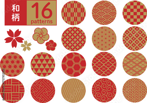 赤と金の和柄パターンセット