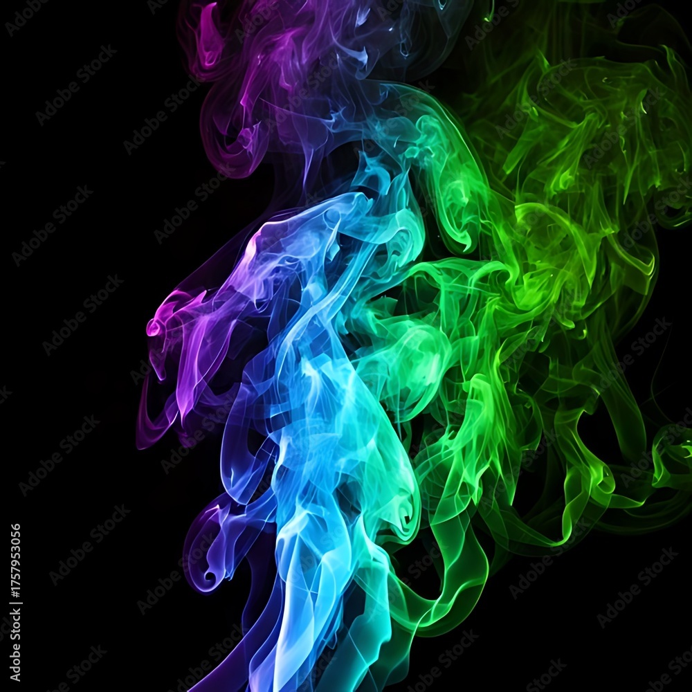 Fototapeta premium Abstract design of vibrant, swirling smoke in multiple colors, against black