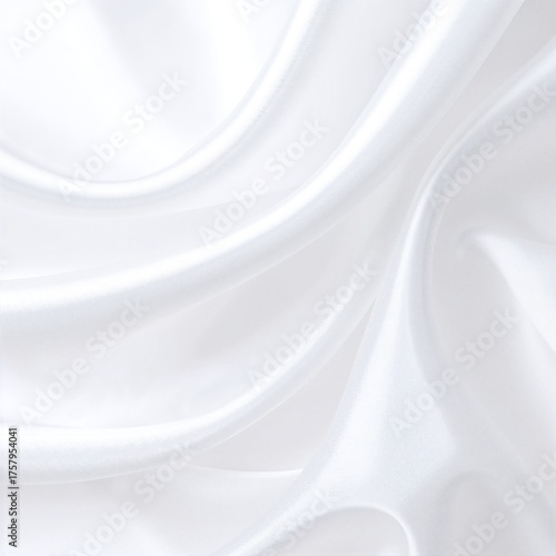 A smooth, luxurious white satin fabric drapes elegantly, reflecting soft light and creating a serene, sophisticated backdrop with subtle sheen and texture.