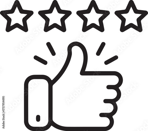 Four star rating and thumbs up icon representing excellent customer satisfaction and approval