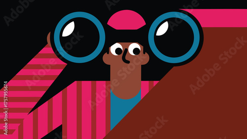 Stylish cartoon character with quirky binoculars and retro fashion, bringing a fun, playful vibe to your creative projects and branding
