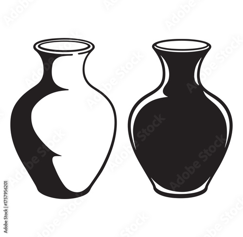 Elegant black and white vector illustration of two modern decorative vase silhouettes