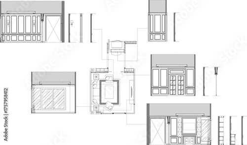 Luxury Modern Interior Design of Living Room and TV Wall Area with Floor Plan, Elevation, and Section