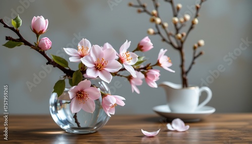 Minimalist Cherry Blossom Arrangement Glass Bowl