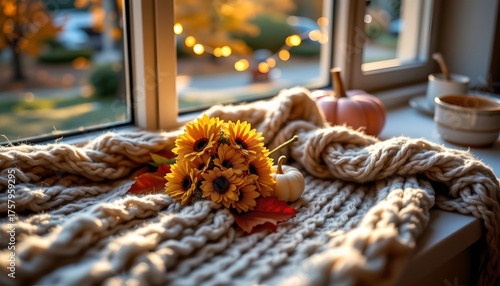 Cozy Autumn Scene with Dried Flowers and Warm Lighting