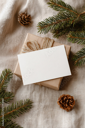 Empty space for text input, Christmas decor, gift with inscription, mockup