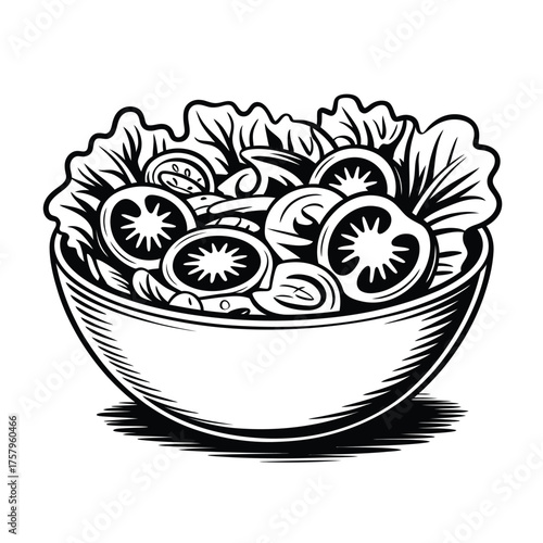Hand drawn sketch of a fresh salad in a bowl