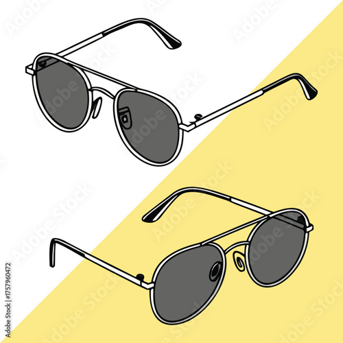 Aviator Sunglasses Vector Illustration on Contrasting Backdrop Stylish. Vision Accessory Doodle for Fashionable Individuals Sun Protection.