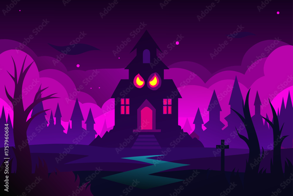 Fototapeta premium Halloween Digital Horror Background Dark Neon