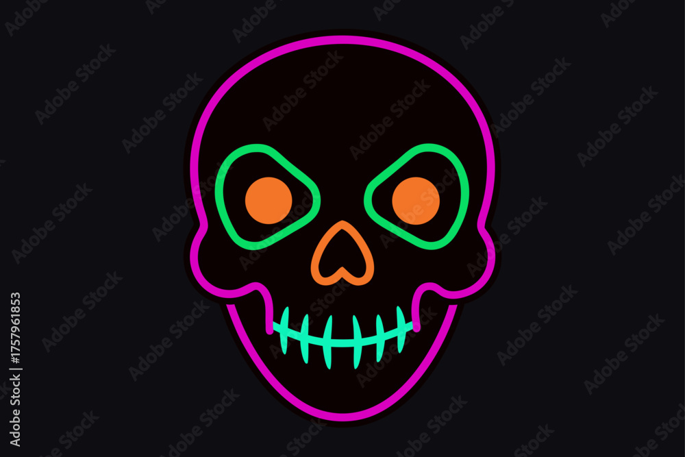 Fototapeta premium Neon Halloween Skulls Glowing Teeth Eyes