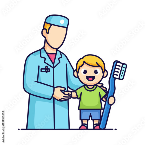 Dentist and child holding toothbrush, symbolizing dental care for children and positive patient experience