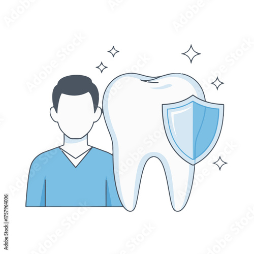 Dentist protecting healthy tooth with shield, symbolizing dental care and oral hygiene