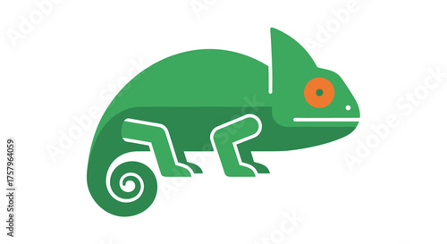 Stylized green chameleon illustration with curly tail on a white background vector art