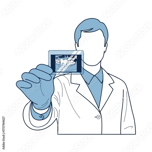 Dentist holding dental xray on screen showing teeth