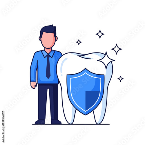 Man standing next to protected tooth with shield