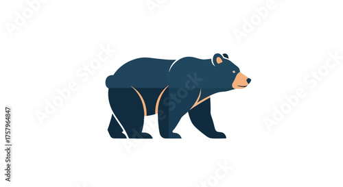 Stylized illustration of a blue black bear standing on a white background simple art