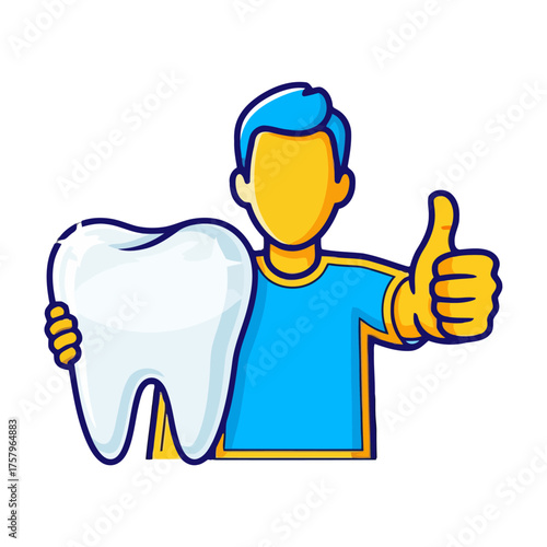 Dentist holding large tooth and giving thumbs up