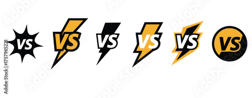 Versus Icons with Lightning Bolt – Dynamic VS Symbol Pack for Game Battle, Competition Match, Sports Duel, and Esports Graphic Design Elements