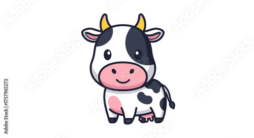 Cute cartoon cow with black and white spots isolated on white background character design