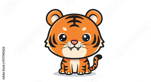 Cute and Adorable Cartoon Tiger Cub Sitting, Perfect for Children's Illustrations
