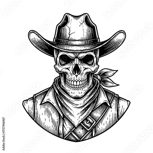 badass cowboy skull sheriff illustration