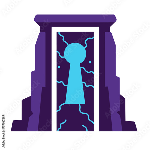 A mysterious, glowing blue keyhole within an ancient, dark purple portal suggests unlocking secrets, digital access, or a hidden, powerful solution.