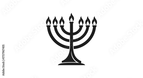 A minimalist black and white illustration of a Hanukkah menorah with burning candles evokes jewish