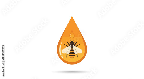 Illustrative honey drop with a bee inside, representing natural sweetness and the source of honey