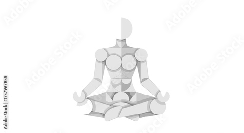 Abstract Illustration of Meditating Geometric Woman on Isolated White Background