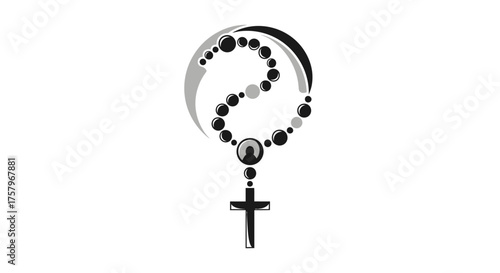 Elegant vector illustration of a rosary bead necklace with a cross on white background for faith