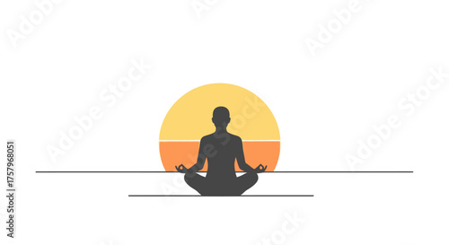 Silhouette of a meditating person with a sun rising in the background concept