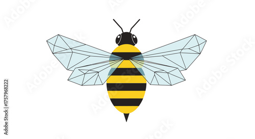 Geometric bee illustration with translucent wings on a clean white background design