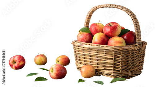 Woven Wicker Basket Full of Ripe Red and Yellow Apples