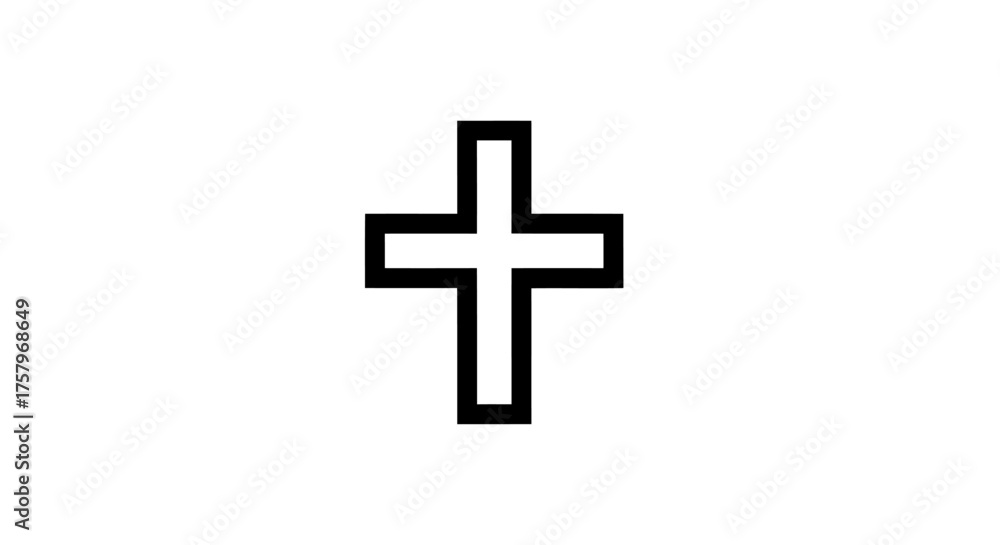 Fototapeta premium Simple black outlined cross symbol representing christian faith on white background