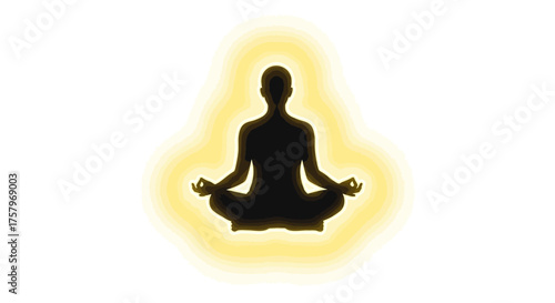 Illustration of a serene figure meditating with a glowing aura of enlightenment and inner peace