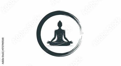 Elegant yoga pose silhouette within circular brush stroke for wellness and balance