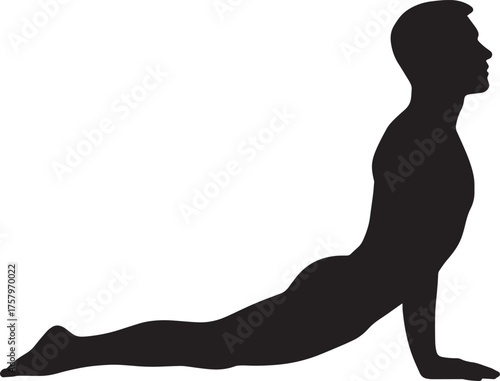 Upward Dog Male Yoga Pose Silhouette | Solid Black Vector | Professional HD Fitness Illustration