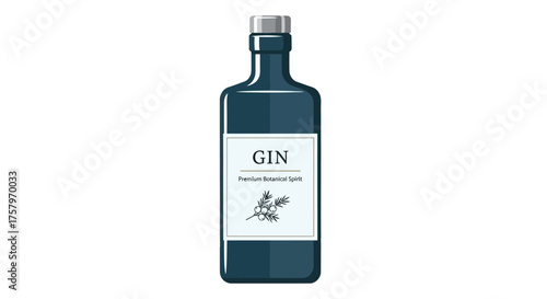 Elegant Premium Botanical Gin Bottle Illustration for Bar and Spirits Advertising Campaign