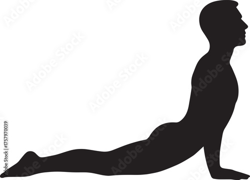 Cobra Pose Male Yoga Silhouette | Solid Black Vector | Professional HD Yoga Illustration