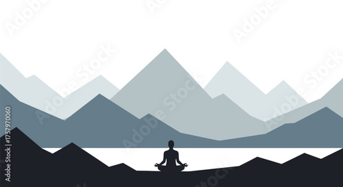 Silhouette meditation in nature with mountain landscape for relaxation and wellness