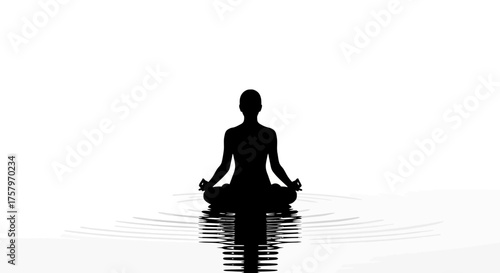 Silhouette of a person in lotus position, serene yoga practice on water, meditation