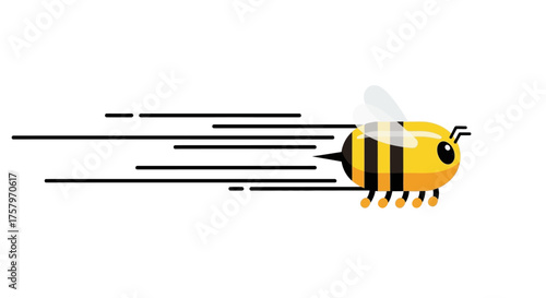Cartoon bee flying quickly with motion lines, vector illustration on white background