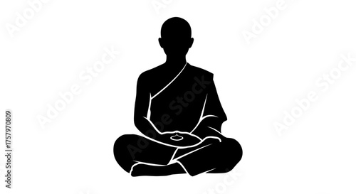 Silhouette of a meditating monk in lotus position offering serene spirituality