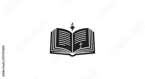 Religious book illustration with cross and star representing faith and spirituality