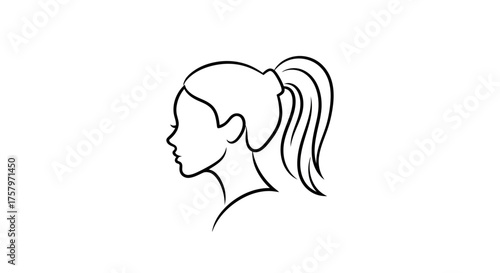 Elegant line art illustration of a woman's profile with ponytail hairstyle beauty concept