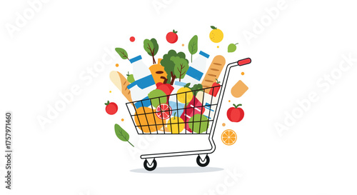 Shop smart with fresh groceries overflowing from a shopping cart - Embrace healthy eating habits and vibrant, colorful fruits and veggies for a balanced lifestyle